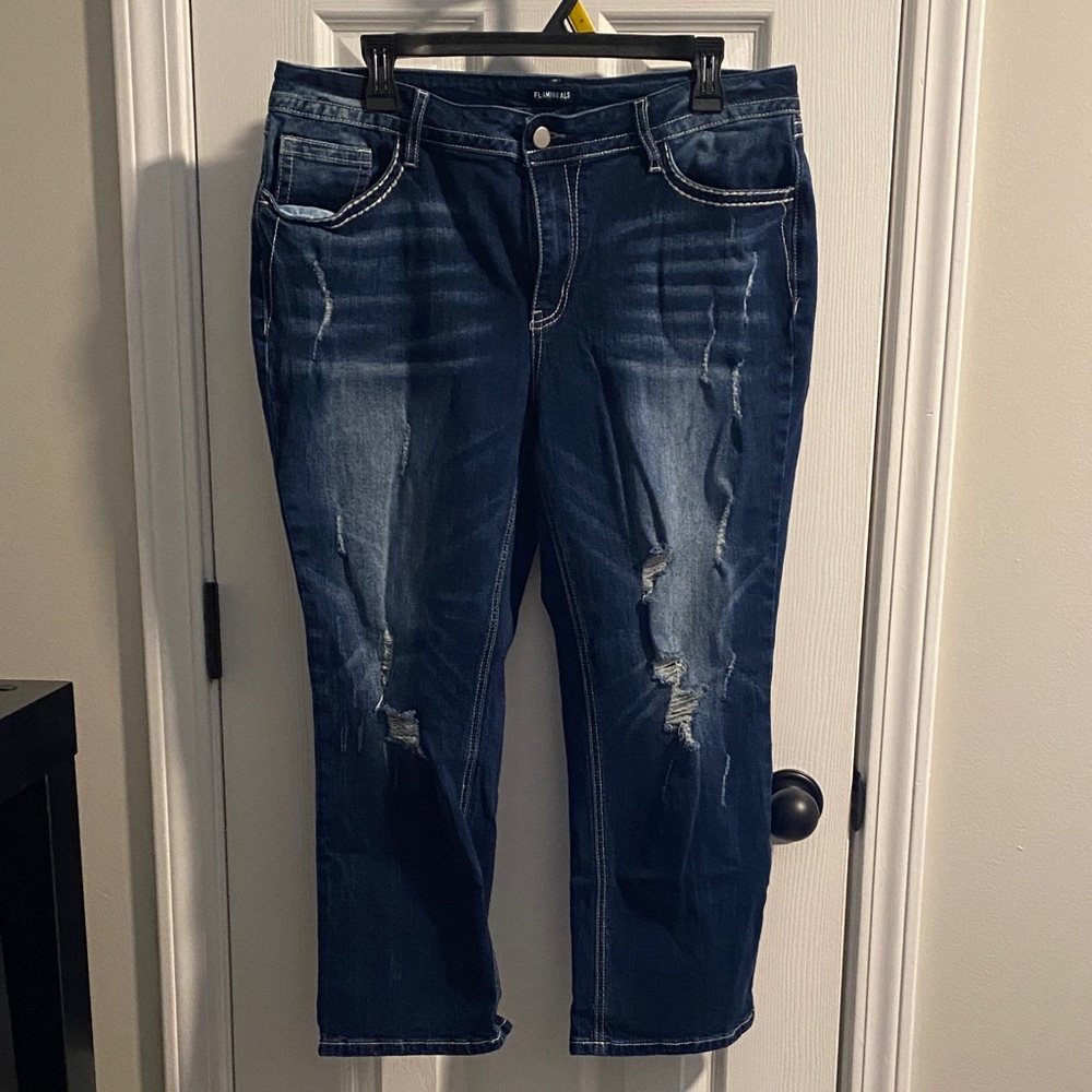 Women's Capri Style Distressed Blue Jeans